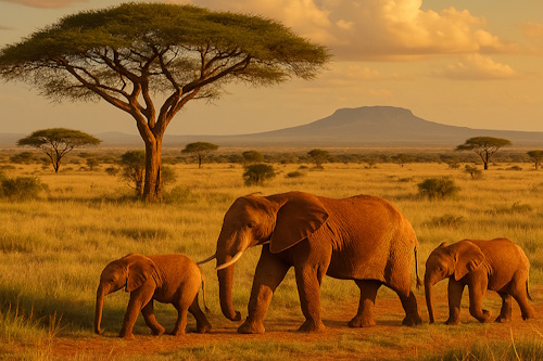 Elephants in savannah landscape within private reserve setting in Southern Africa