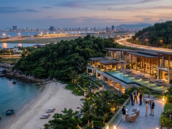 Luxury hospitality resort overlooking Vietnam's coastline, illustrating tourism infrastructure and hospitality investment opportunities.